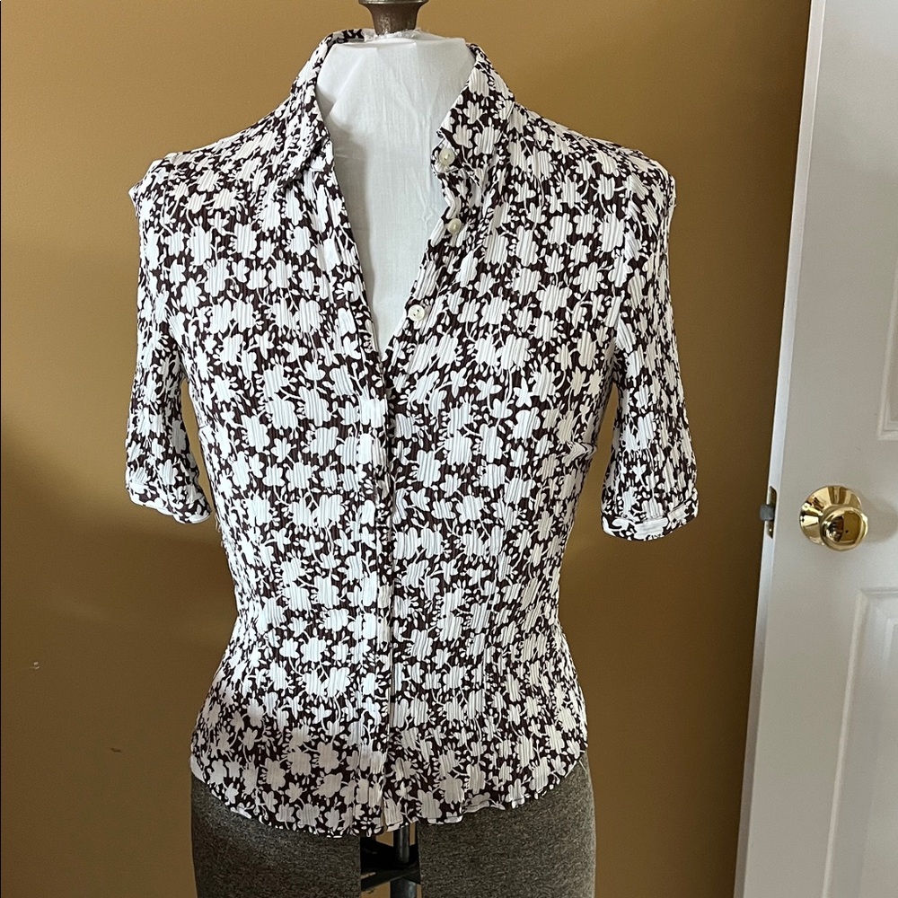 Talbots Brown and White Patterned Blouse